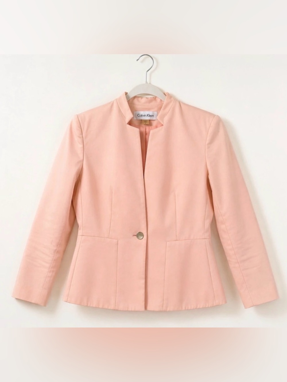 Calvin Klein Soft Pink Single-Button Collarless Blazer